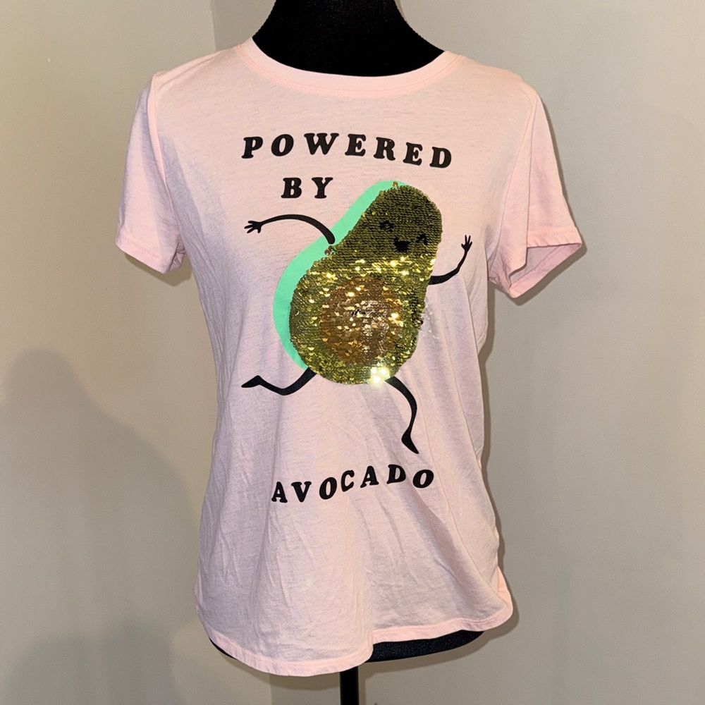 Fun Pink Flip Sequin Avocado Graphic Tee